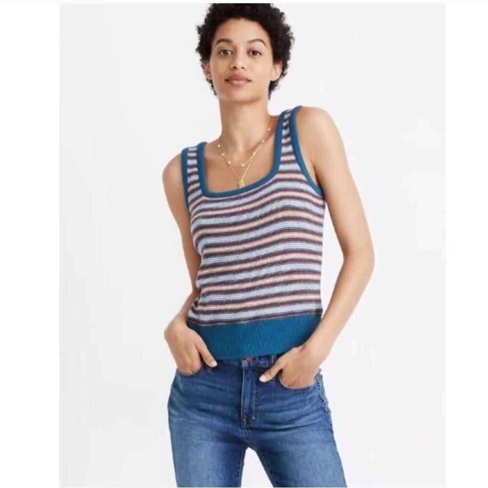 Madewell striped textural square neck tank. Size XS. Blue/multi stripes